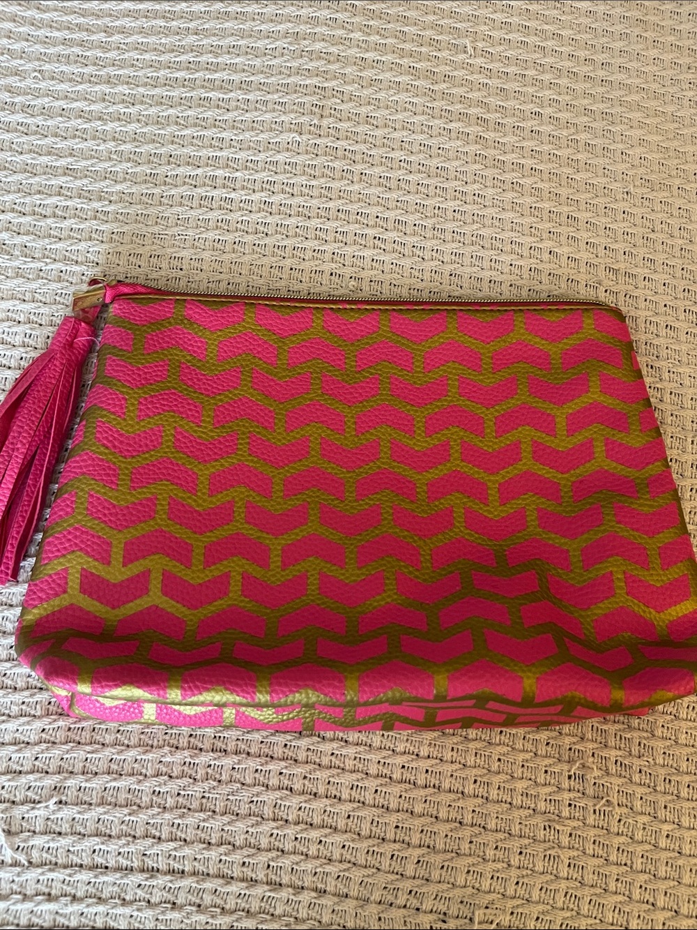 Pink and Gold Patterned Women's Clutch with Tassel